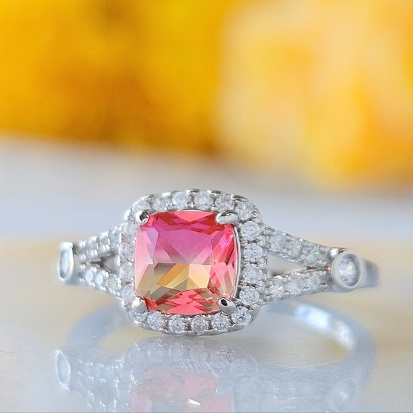 Pink & Peach Tourmarine Gemstone Ring, 925 Sterling Silver Charmed Aroma - Picture 3 of 5